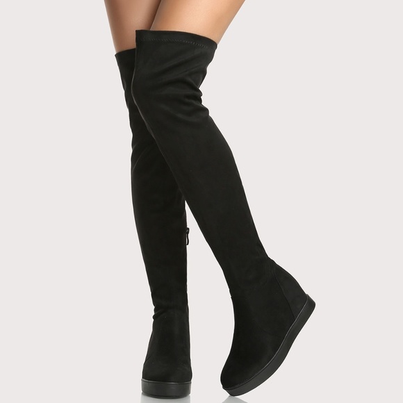 NEW🔥Stretchy Over Knee Boot Hidden Wedge Heel Zip - Picture 3 of 4